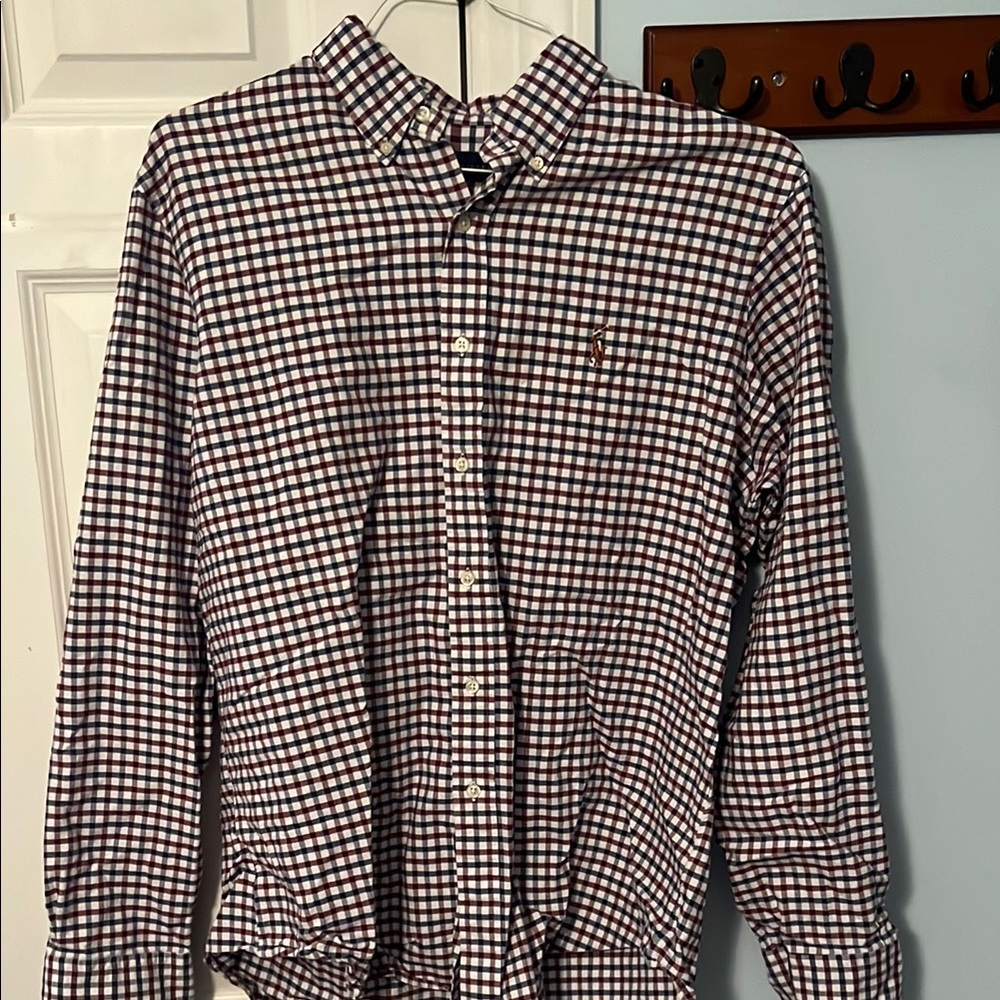 Men's Polo Checkered Shirt - Red and White Size L